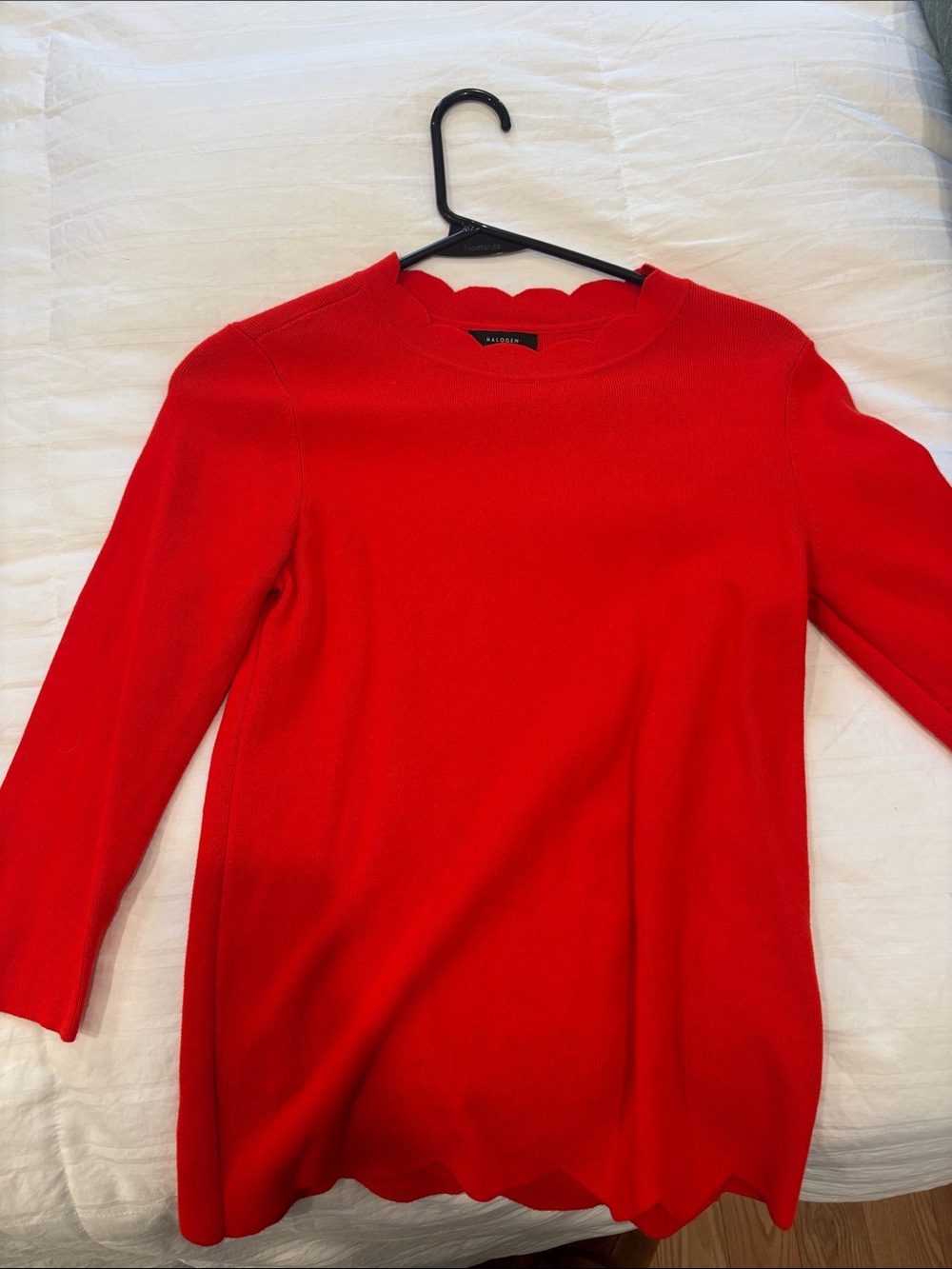 Halogen Red Scallop-Neck Crew Sweater